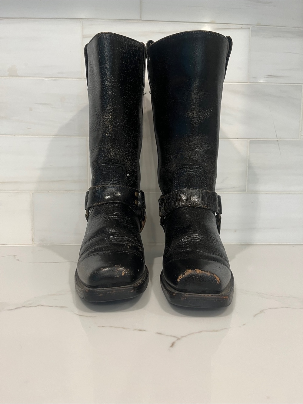 Frye Women’s 12R Black Distressed Vintage Leather Harness Boots Size US 8.5 - Picture 5 of 16